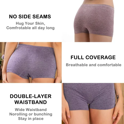 Vista 4 de LALESTE Calzoncillos tipo bóxer para mujer, cobertura completa, sin costuras, suaves, elásticos, paquete de 5