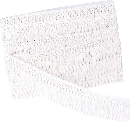 Vista 8 de Heliltd - Borlas de algodón con flecos, 10 yardas x 2.4 in de ancho, color beige Fibre Tassel Fringe Lace Trim Ribbons, Boho Clothes Sewing