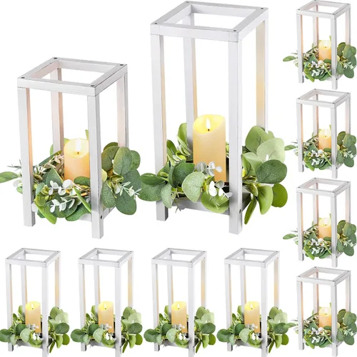 Vista 10 de Geelin 10 piezas de linterna de madera para centro de mesa de boda, linterna de vela de madera, portavelas decorativo para mesa de fiesta de boda
