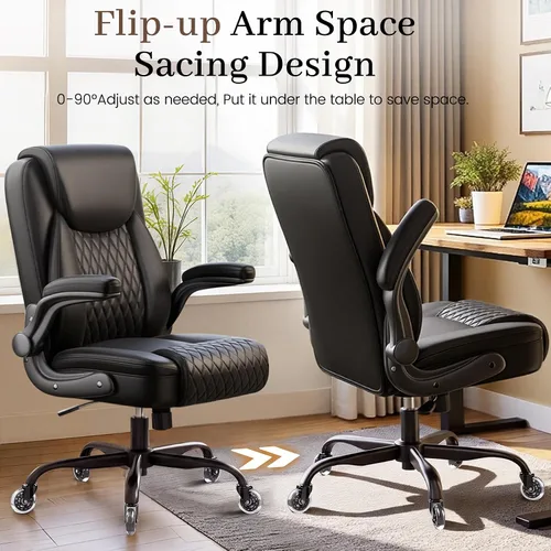 Vista 6 de COMHOMA Silla de oficina con respaldo medio, silla de escritorio ergonómica de poliuretano con brazos abatibles, juegos de computadora pequeños