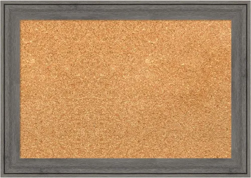 Vista 23 de Amanti Art Natural Cork Board for Wall, 18x24 Vision Board with Grey Wood Frame, Small Corkboard Office Decor for Home Organization, Country Rustic