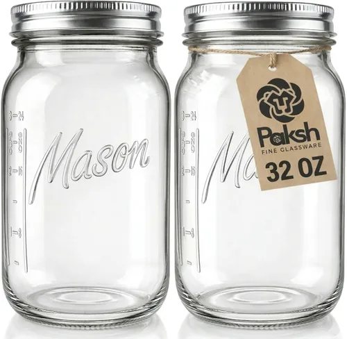 Paksh Novelty Tarros Mason de boca ancha con tapas de 32 onzas – Tarros de conservas Mason de un cuarto de galón, tarro grande de boca ancha para
