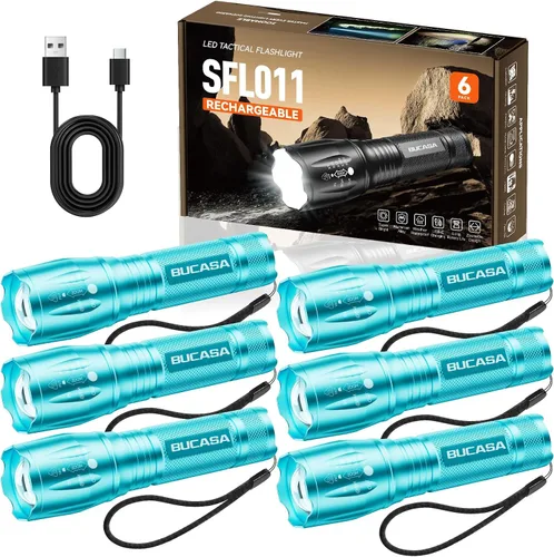 Vista 13 de BUCASA Paquete de 3 linternas recargables de alto lúmenes, linterna pequeña más brillante, linternas tácticas recargables potentes, linterna LED