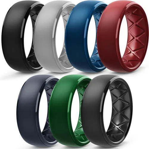 Vista 83 de Egnaro Anillos de boda de silicona para hombre: 1/4/6/7 Multipack de anillos de boda de goma con arco interior Diseño ergonómico transpirable