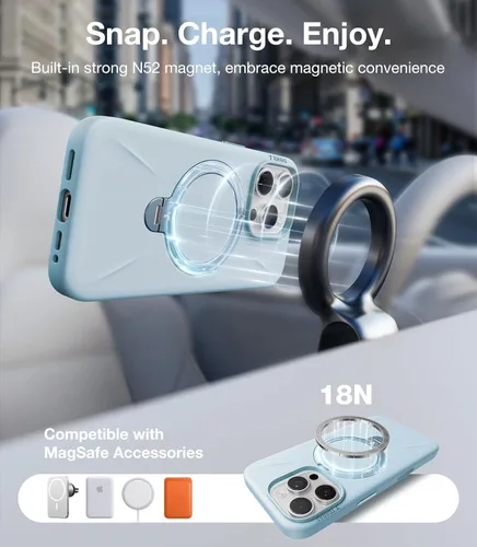 Vista 4 de TORRAS OStand Q3 - Funda de silicona líquida para iPhone 16 Pro con soporte magnético de giro de 360 grados con control de cámara, compatible