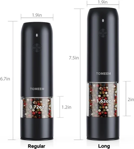 Vista 7 de Juego de molinillo de sal y pimienta eléctrico de TOMEEM con luces LED – Molinillo automático recargable de sal y pimienta con 6 ajustes de grosor