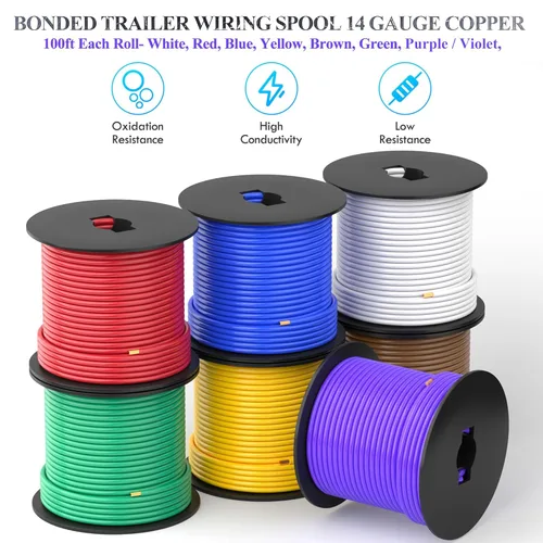 Vista 6 de Arnés de cableado de remolque de 7 vías, calibre 14, carretes de alambre primario SAE tradicional de bajo voltaje CCA para cableado de remolque