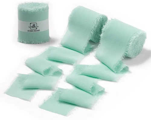 Vista 32 de DORIS HOME Cinta de gasa azul bebé para ramo de flores, cinta de tela de 2 pulgadas x 21 yardas para envolver regalos, cinta deshilachada hecha a