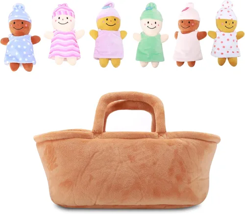 Vista 4 de Basket Plush Baby Dolls Soft Multicultural Sensory Babies Toy Set 6 Piece Interchangeable Clothes Stuffed Plush Figures for All Ages Easter Gift