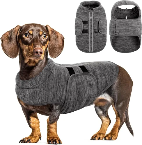 Vista 11 de Queenmore - Suéter de vellón suave para perro o gato grande, perro salchicha, macho o hembra, tipo chaleco, abrigo de invierno cálido con orificio