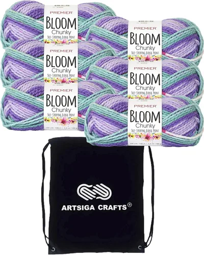 Vista 19 de Premier Yarns Bloom Chunky Hydrangea 1114-01 (6 madejas, el mismo lote de tinte) - Hilo acrílico grueso y voluminoso #5 para ganchillo y tejer