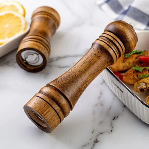 Vista 6 de Salt and Pepper Grinder, Adjustable Coarseness Wooden Spice Grinder, Ceramic Grinding Mechanism, 8" Manual Wood Pepper Mill for Gift
