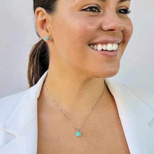 Vista 16 de Pendientes naturales de 0.236 in con chapado en oro blanco sobre plata de ley, bisel cabujón de piedras preciosas regalo de joyería para ella