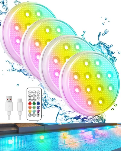 Vista 10 de Luces de piscina, luces LED sumergibles recargables actualizadas con control remoto, 16 colores IP68, luz subacuática impermeable para piscina
