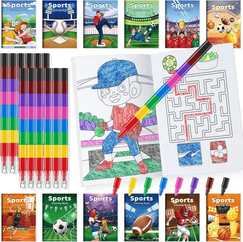 Vista 12 de BenLouis 24 mini libros para colorear de héroe para niños con 24 crayones apilables, recuerdos de fiesta de héroes, libros de actividades a granel