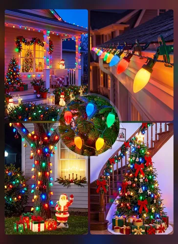 Vista 9 de Luces de Navidad C9 para exteriores, 81 pies, 100 luces LED C9