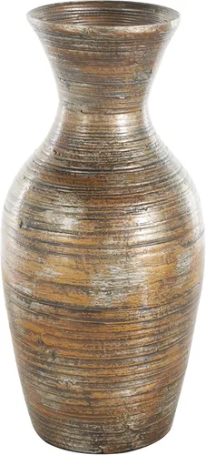 Vista 2 de Deco 79 Jarrón decorativo de madera de bambú, jarrón de centro de mesa de inspiración antigua, jarrón para decoración del hogar, 8 x 8 x 18 Marrón