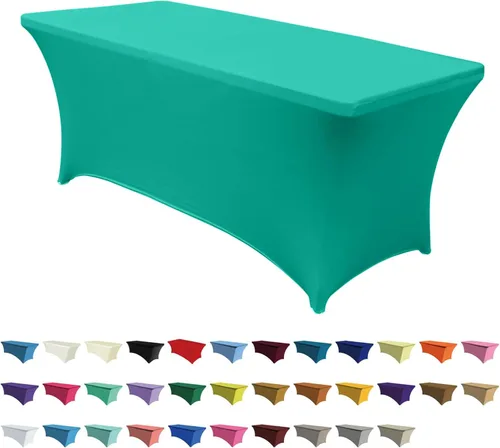 Vista 20 de ABCCANOPY - Funda de mesa de spandex elástica de 4 pies, mantel ajustado y resistente a arrugas, reutilizable para mesas plegables rectangulares
