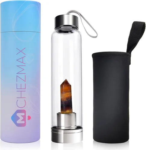 Vista 9 de ChezMax Botella de agua en cristal con centro de cristal natural intercambiable