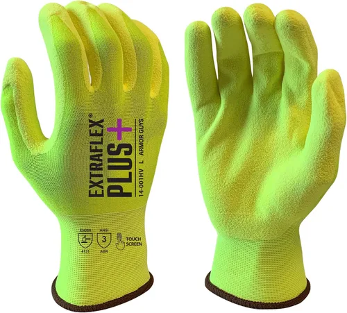 Vista 2 de Armor Guys Extraflex Plus - Guantes de trabajo protectores – Forro de nailon Hi Vis, revestimiento de palma de nitrilo – Compatible con pantalla