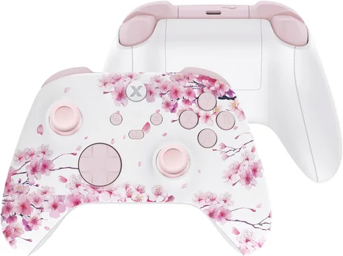 eXtremeRate Full Set Shell Buttons for Xbox Series X & S Controller, Cherry Blossom Whisper Custom Replacement Side Rails Grips Front Back Plate