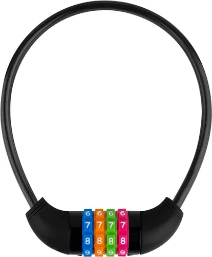 Vista 2 de Cable de bloqueo de bicicleta, combinación de 4 dígitos con cabezal de bloqueo de metal, reiniciable, 2 pies x 0.45 pulgadas, para bicicleta