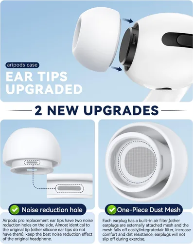 Vista 4 de 6 pares de almohadillas de repuesto para AirPods Pro de 2ª/1ª generación con kit de limpieza, orificio de reducción de ruido y pantalla protectora