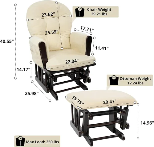 Vista 2 de Naomi Home - Juego de sillón deslizador y taburete, modelo "Brisbane", Espresso/Crema