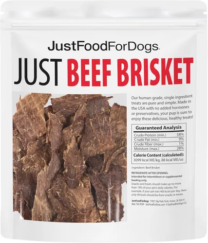 Vista 2 de JustFoodForDogs Golosinas saludables para perros de un solo ingrediente, pecho de res, fabricadas en los Estados Unidos, 5 onzas