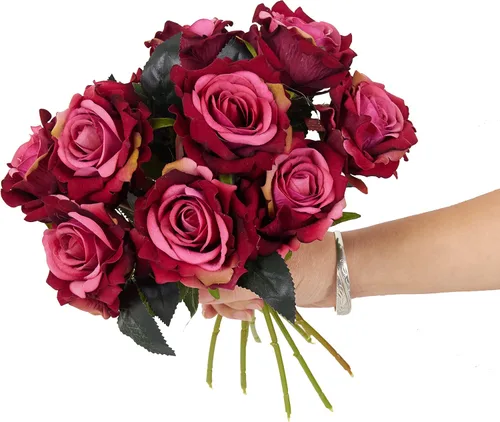 Vista 9 de 12 rosas artificiales de terciopelo de 12 pulgadas con tallo y hojas, flores aterciopeladas para decoración del hogar, centro de mesa, suministro
