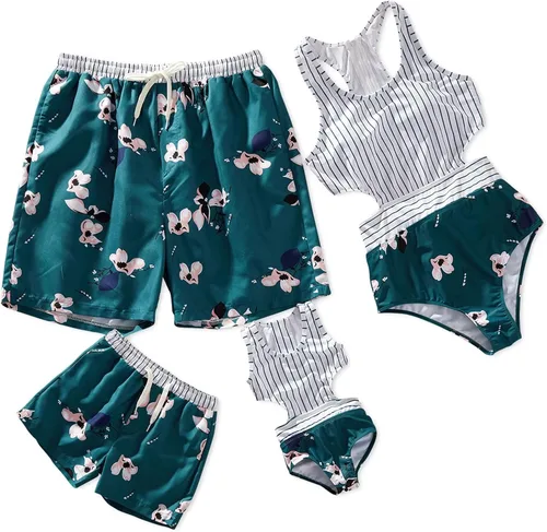 IFFEI Traje de baño familiar a juego para mamá y yo con estampado floral para mujer, traje de baño de una pieza con control de abdomen