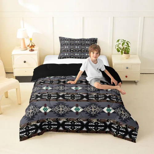 Vista 45 de Erosebridal - Juego de ropa de cama geométrica bohemia, juego de edredón occidental, edredón étnico tribal con flecha azteca, inserto de edredón