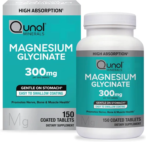 Qunol Glicinato de magnesio 300 mg, suplemento de magnesio quelatado 100% glicinato, tabletas de 150 ct