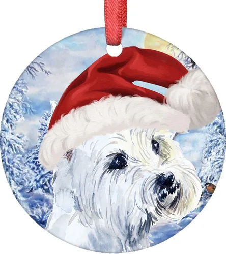 Adornos de Navidad para perro, cachorro maltés, sombrero de Papá Noel, adornos para árbol de Navidad, decoraciones colgantes de Navidad de porcelana