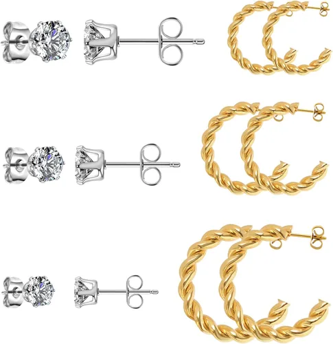 PICKBEAU 5 Pairs Gold Hoop Earrings for Women 18K Gold Plated Huggie Hoop Earrings Set for Girls Hypoallergenic Cartilage Earrings Lightweight