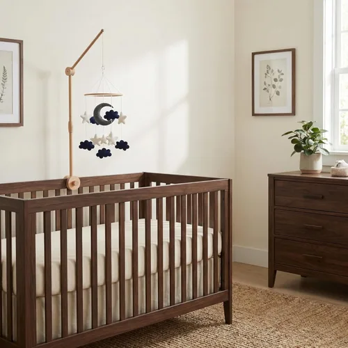 Vista 9 de Móvil de bebé para cuna – Luna azul, estrellas y nubes blancas hecho a mano para cuarto de bebé, móvil para cuna para niños