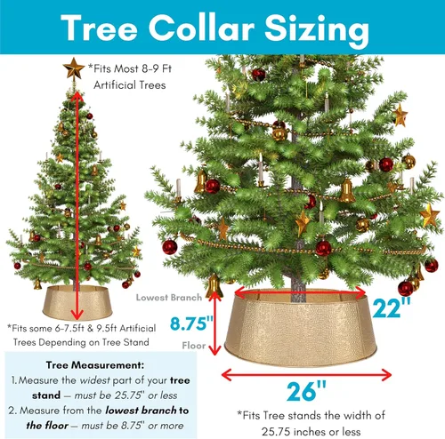 Vista 3 de BIRDROCK HOME Collar de Árbol de Navidad de 4 Paneles - Falda Dorada con Burbujas para Árbol - Base Pequeña de 26" - Cubierta de Base de Árbol