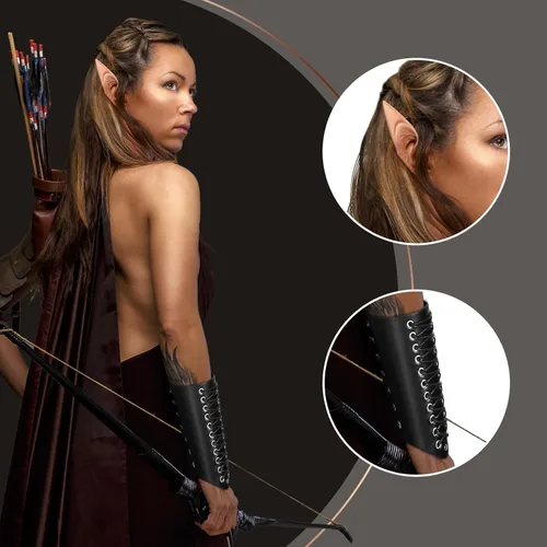 Vista 5 de Jeyiour Juego de 5 disfraces de hadas renacentistas para mujer, bata medieval con capucha y orejas de elfo, accesorios para Halloween y cosplay