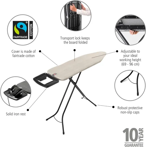 Vista 2 de Brabantia - Tabla de planchar B – Soporte para plancha de vapor sólido – Altura ajustable – Patas de goma antideslizantes – Funda 100% algodón