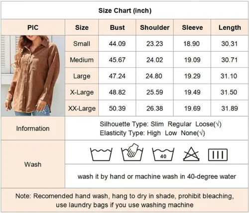 Vista 6 de Camisa de pana para mujer, blusa de gran tamaño, con botones, manga larga, cuello de solapa, camisas para mujer