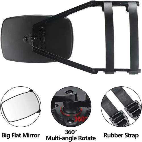 Vista 4 de Espejos universales de remolque con clip, espejos extendidos para remolque, rotación de 360 grados, espejo de remolque ajustable, negro, 2 piezas