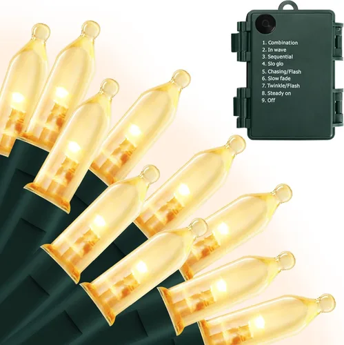 Vista 18 de Luces de Navidad a pilas, paquete de 2 mini tiras de 50 luces LED de 17 pies con 8 modos de temporizador automático, luces de árbol impermeables