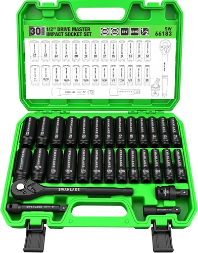 Vista 14 de SWANLAKE 9 piezas de 1,27 cm de enchufes de impacto métrico, enchufe de tuerca de eje de husillo, 29 mm-38 mm, CR-V