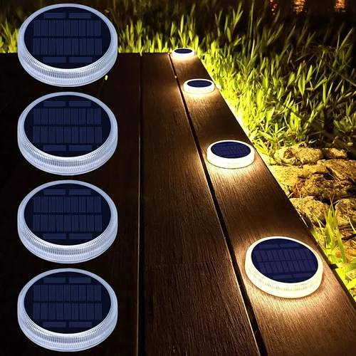 Luces solares de cubierta, luz de muelle de entrada alimentada por energía solar al aire libre, impermeable, escalera, camino, lámpara LED de tierra