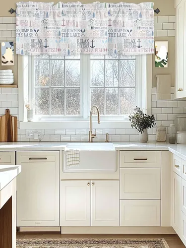 Vista 2 de Cenefas de cortina náuticas para decoración de ventanas, cenefa temática de Lake Life para cocina, sala de estar, dormitorio, cenefa de ventana