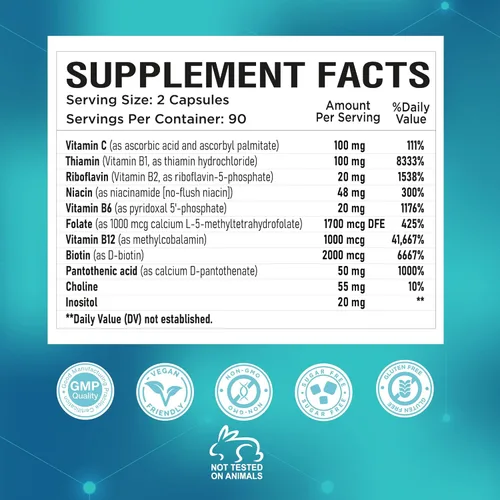 Vista 7 de NutraPep Vitaminas del complejo B metilado – Complejo multivitamínico completo de metilo B con bioactivo B9 5-MTHF B6 B12 – Suplemento de apoyo