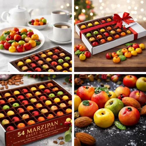 Vista 6 de Bergen Marzipan Bandeja de caja de frutas surtida de 54 piezas, peso neto de 25 onzas