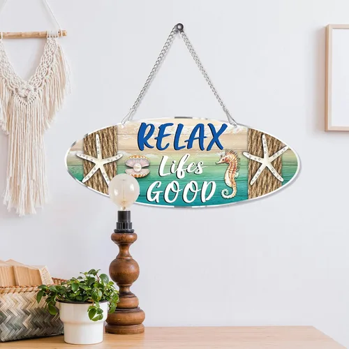 Vista 6 de Hotop Letrero decorativo de playa, decoración de mar, decoración de pared de Navidad con estrella de mar, placa de playa, placa de pared