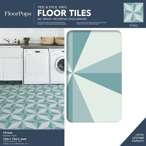Vista 2 de FloorPops Topaz - Azulejos de suelo Peel & Stick, color azul