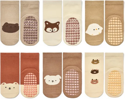 Vista 14 de Calcetines tobilleros antideslizantes para bebés con agarraderas para caminar de 0 meses a 7 años